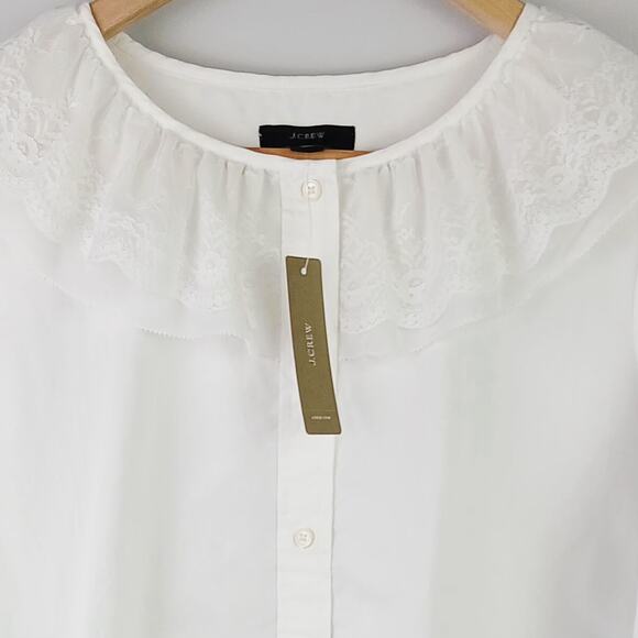 J.Crew SZ S Lace Ruffle Button Up Shirt In White NWT - Picture 6 of 6
